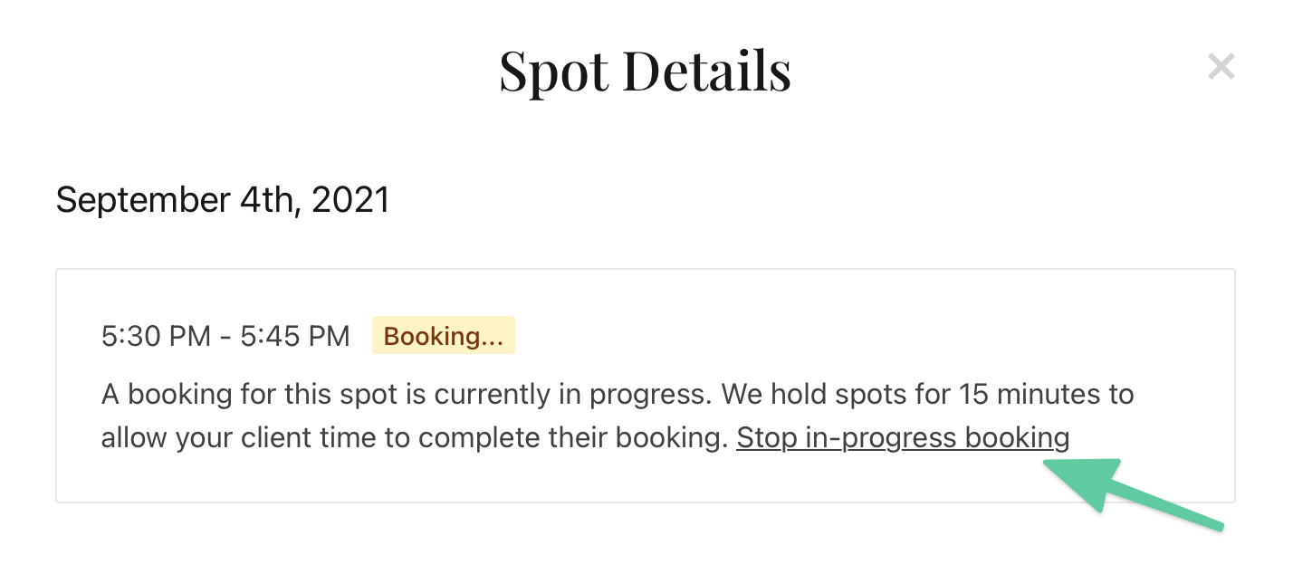 Stop Booking In Progress